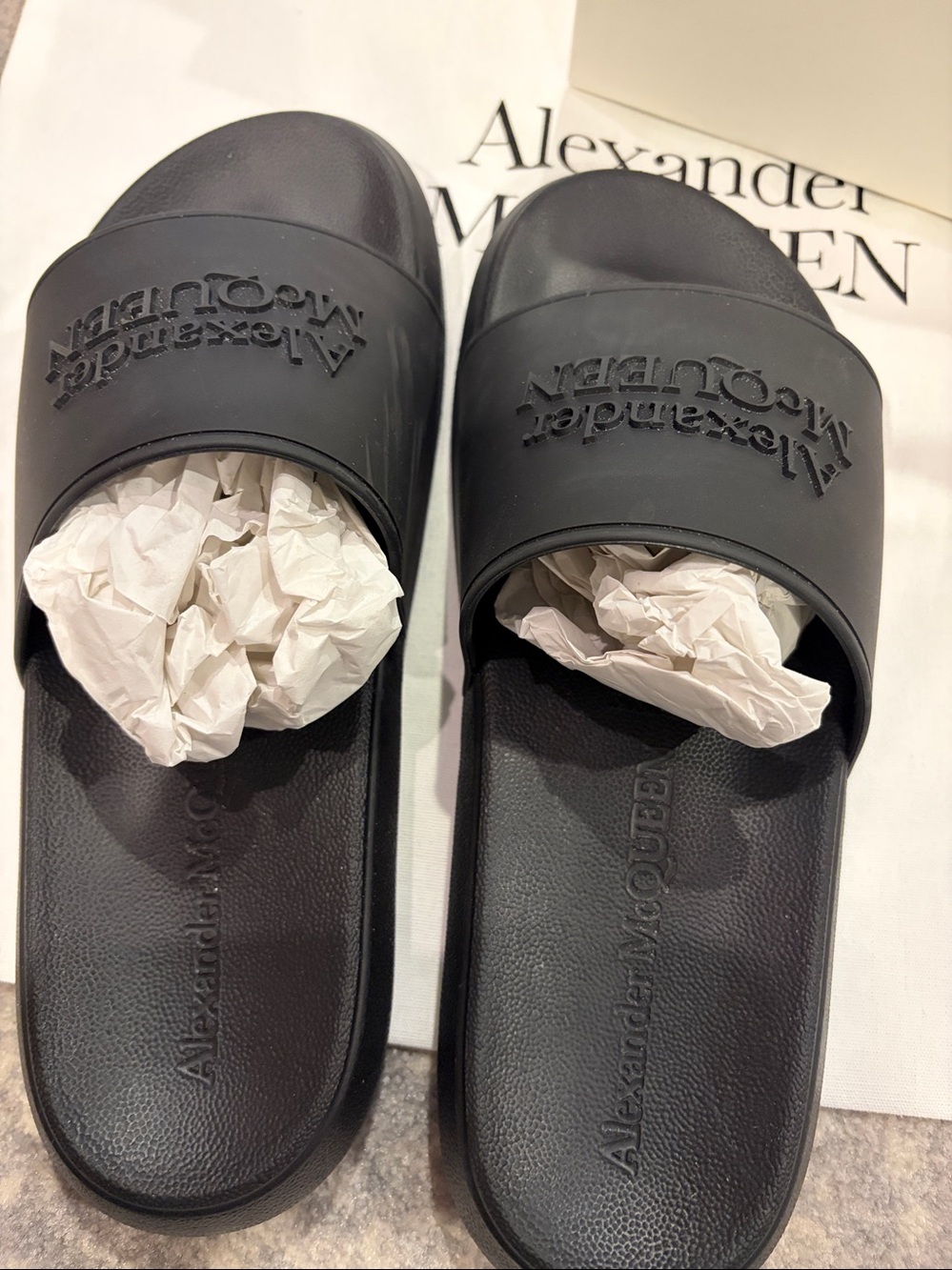ALEXANDER MCQUEEN RUBBER SLIDER LOGO BLACK 37.5 =7 1/2 NWT